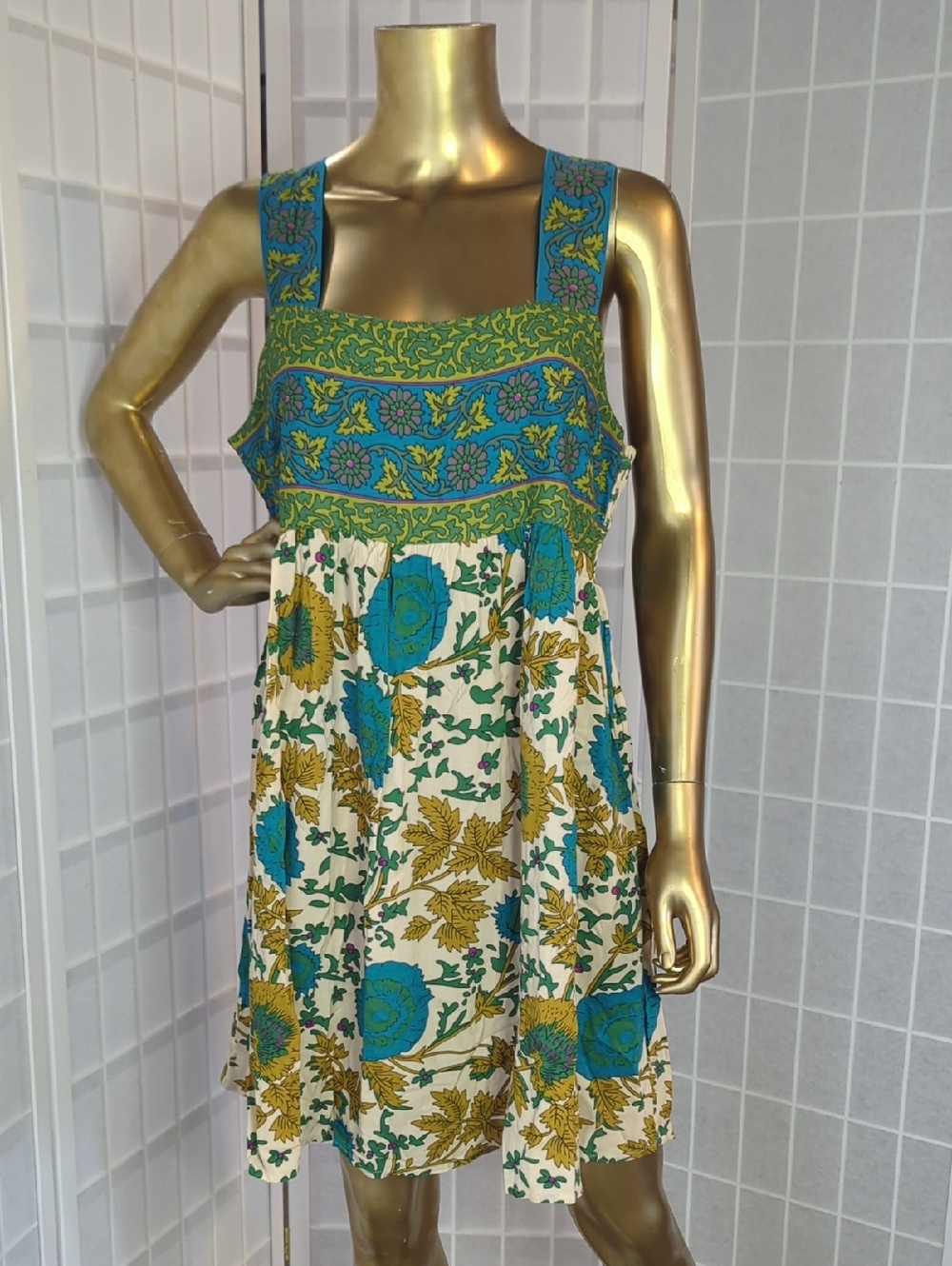 NATURAL LIFE Tricia Mini Teal, Mustard & Cream Floral Sundress
